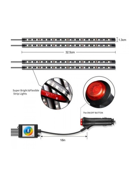 Kit 4 Ambient RGB Lights with Bluetooth Phone App, 12V, 18 LED, 32 cm LAL-18