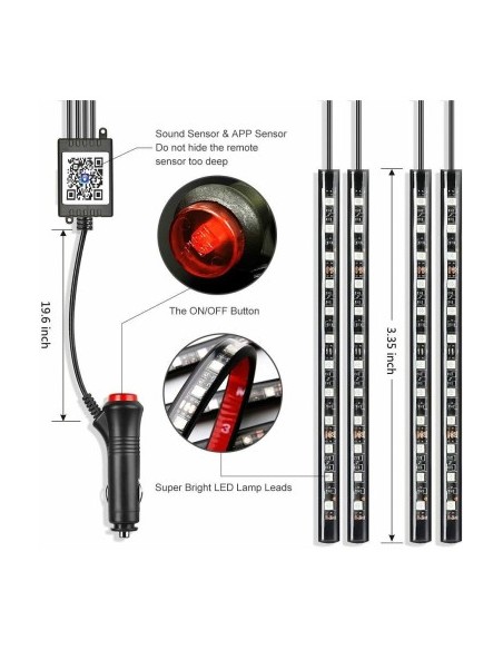Kit 4 Ambient Lights RGB with Bluetooth Phone App, 12V, 12 LED, 22 cm LAL-12