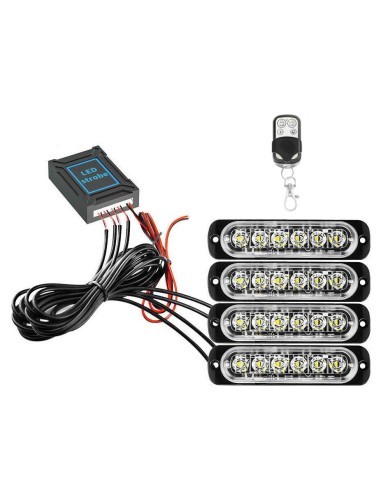 Kit of 4 Orange Strobe Lights 12/24V with...