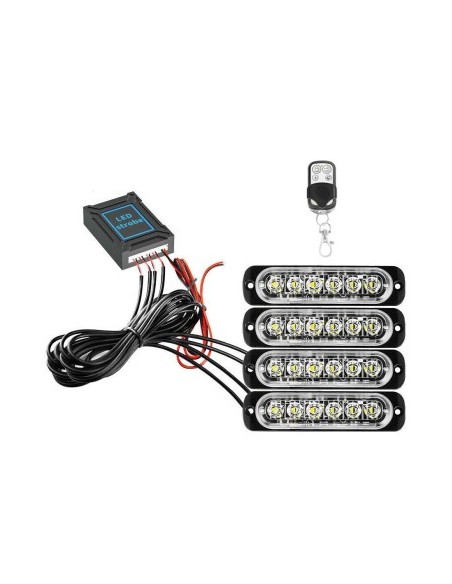 Kit of 4 Orange Strobe Lights 12/24V with Wireless Remote Control