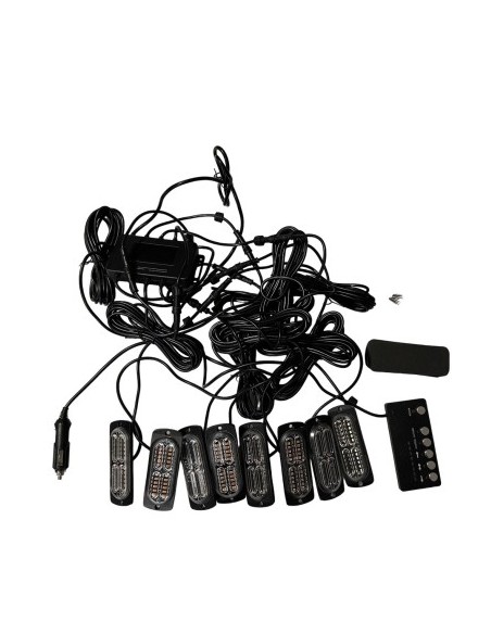 Kit of 8 Orange Strobe Lights 12/24V with Wired Remote Control
