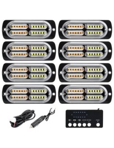 Kit of 8 Orange Strobe Lights 12/24V with Wired Remote... 2