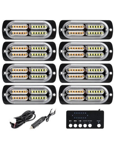 Kit of 8 Orange Strobe Lights 12/24V with Wired...