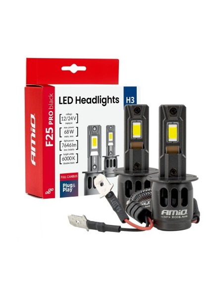 Σετ 2 led αυτοκινήτου H3 Canbus, 68W, 7646Lm, 6000k, 12V-24V, Amio