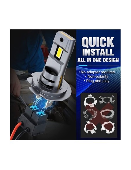 Set of 2 H7 Canbus Car LED Lights, 80W, 7200 Lm, 12V