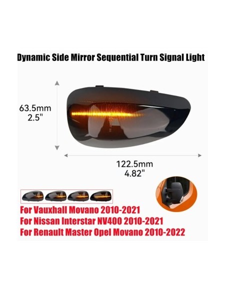 Set of 2 Dynamic LED Mirror Indicators for Renault Master, Opel Movano, Nissan Interstar NV400