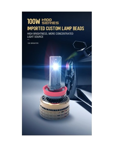 Σετ 2 led H8, H9, H11 H100 Canbus για φώτα αυτοκινήτου, ισχύς 100W, φωτεινότητα 15.000 Lm, 12V