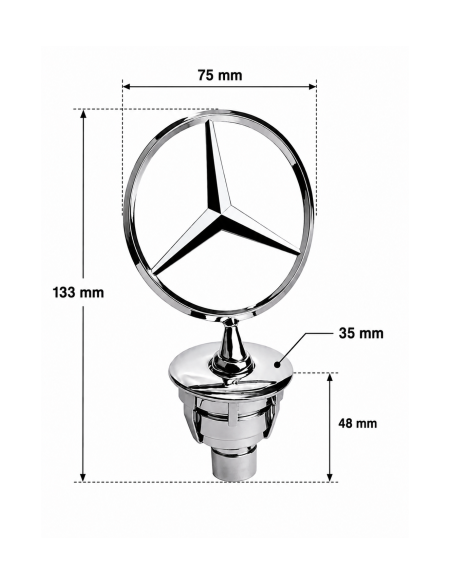Front Hood Emblem compatible with Mercedes-Benz, Chrome 3D Star, Spring Joint, 35 mm