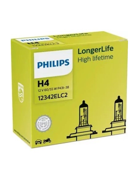 Set 2 Headlight Bulbs H4 60/55W 12V Longerlife Philips