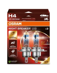 Set of 2 Osram H4 Night Breaker +220% 12V 60/55W car bulbs