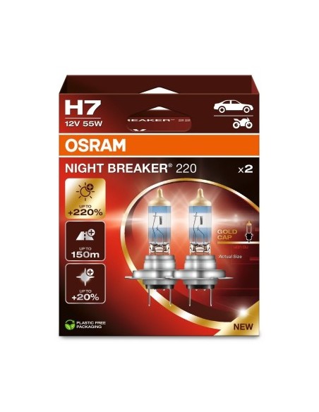 Set of 2 Osram H7 Night Breaker Halogen Car Bulbs +220% 12V, 55W