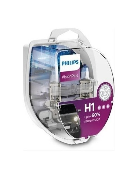 Set of 2 H1 Philips VisionPlus Car Bulbs +60% 12V 55W