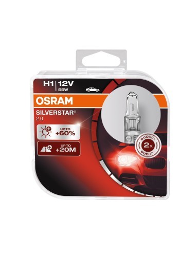 Set of 2 H1 SilverStar Bulbs +60% Osram 12V 55w