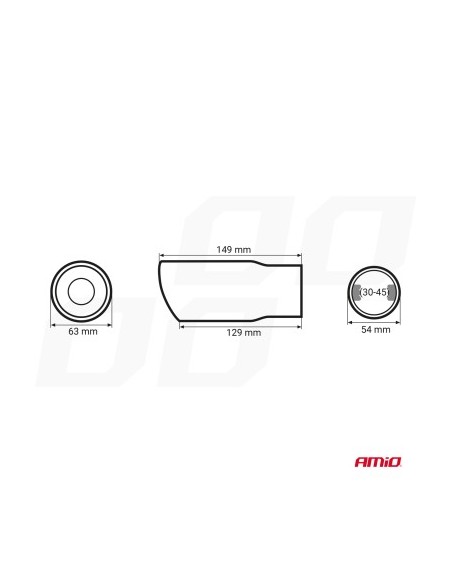 Stainless steel exhaust tip ornament 30-45mm, Length 149mm