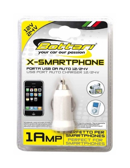 Car charger with USB port 12/24V 1amp Bottari