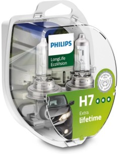 Set of 2 H7 Philips LongLife EcoVision Car Bulbs, 12V, 55W