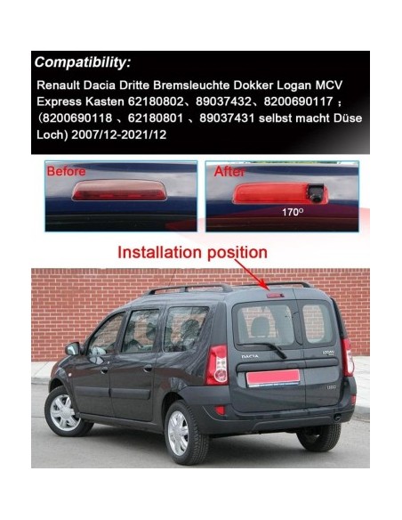 Reverse camera for brake light for Dacia Logan MCV, Dokker