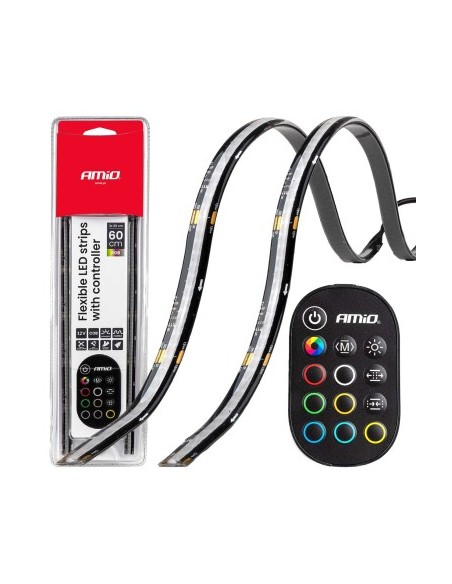 Set 2buc Banda Led Auto flexibile cu controler multicolor RGB 2x30cm, 12V, Amio