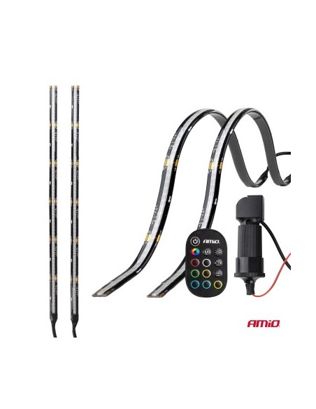 Set 2buc Banda Led Auto flexibile cu controler multicolor RGB 2x30cm, 12V, Amio