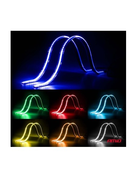 Set 2buc Banda Led Auto flexibile cu controler multicolor RGB 2x30cm, 12V, Amio