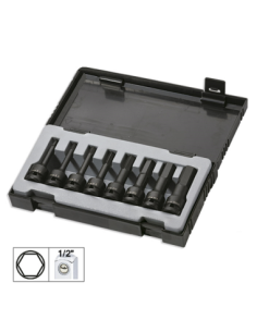 Set of 8 Long Hexagonal Impact Sockets 1/2`