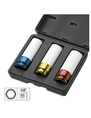 Set of 3 Impact Sockets 1/2` Wheel Extraction