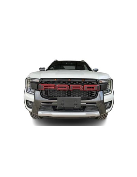 Raptor Style Matt Fekete Hűtőrács Piros Kerettel és Narancssárga LED-ekkel Ford Ranger T9 2022-2025-höz