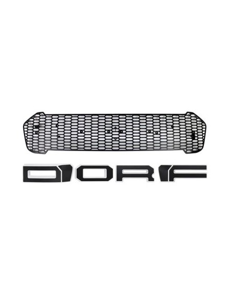 Matte black radiator grille with white outline, orange LEDs for Ford Ranger T8 2019-2022
