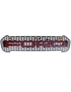 Mat black radiator grille with red outline, orange LEDs...