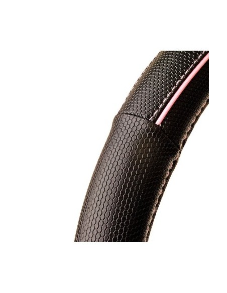 Black Leather Steering Wheel Cover with Pink 37-39cm