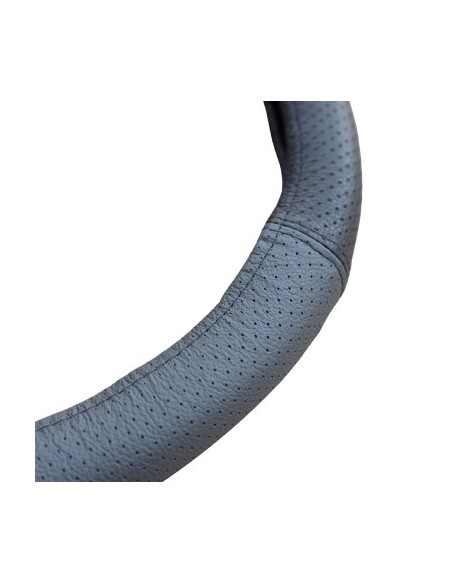 Perforated Natural Leather Steering Wheel Cover Gray 37-39 cm