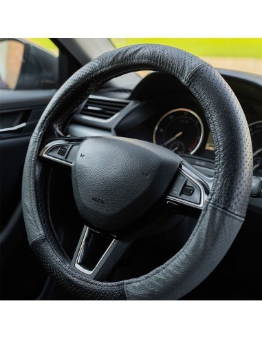 Perforated Natural Leather Steering Wheel Cover...