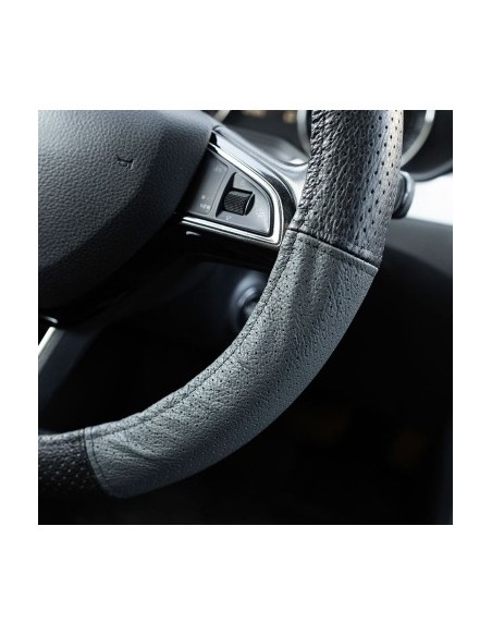 Perforated Natural Leather Steering Wheel Cover Gray 37-39 cm