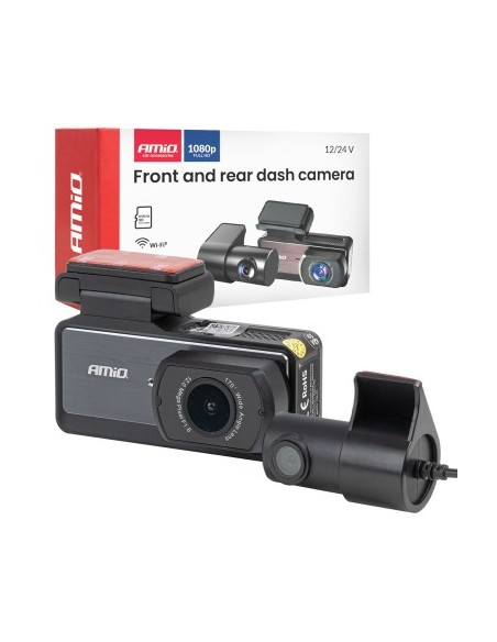 Dashboard and Rear Camera with Display DVR 1K, WLAN 256Gb, Wifi, Full HD, 12/24V, Amio