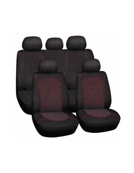 Universal Seat Cover Set "SPIDERWEB" Black/Red Bottari