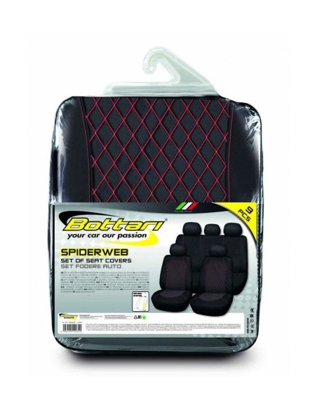 Universal Seat Cover Set "SPIDERWEB" Black/Red Bottari