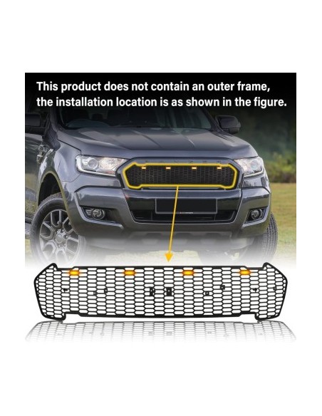 Mat black radiator grille with orange LED for Ford Ranger T8 2019-2022