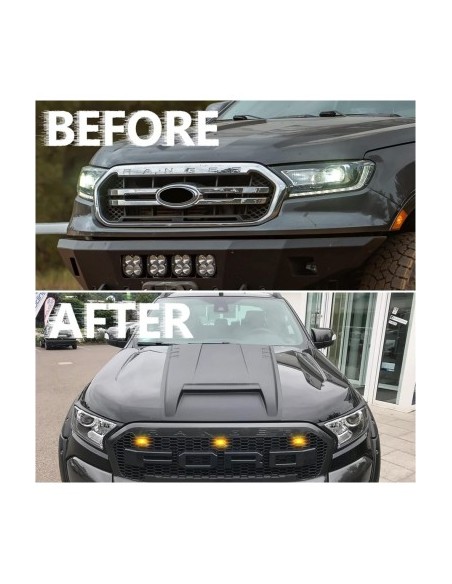 Mat black radiator grille with orange LED for Ford Ranger T8 2019-2022