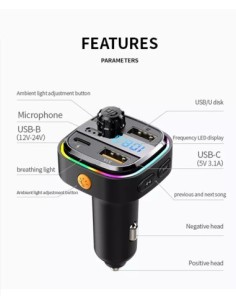 FM Modulator 12-24V Bluetooth 5.0 with Fast Charge 3.0... 2