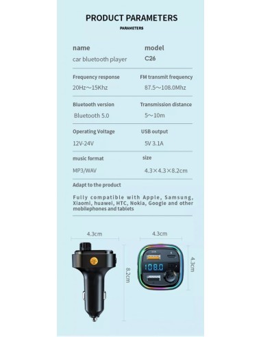 FM Modulator 12-24V Bluetooth 5.0 Gyors Töltés...