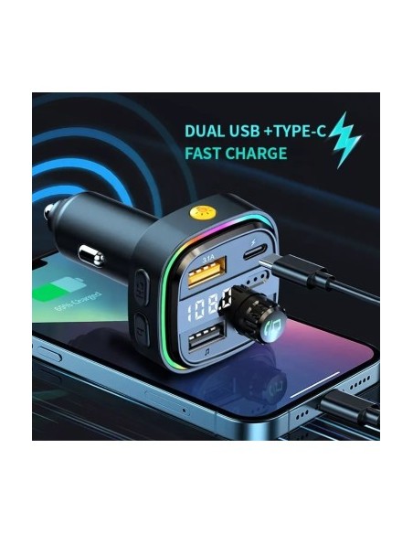 FM Modulator 12-24V Bluetooth 5.0 with Fast Charge 3.0 car charger function and USB C port - C26