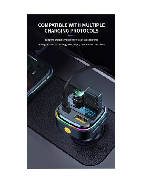FM Modulator 12-24V Bluetooth 5.0 with Fast Charge 3.0 car charger function and USB C port - C26