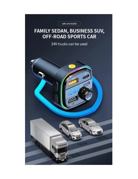 FM Modulator 12-24V Bluetooth 5.0 with Fast Charge 3.0 car charger function and USB C port - C26