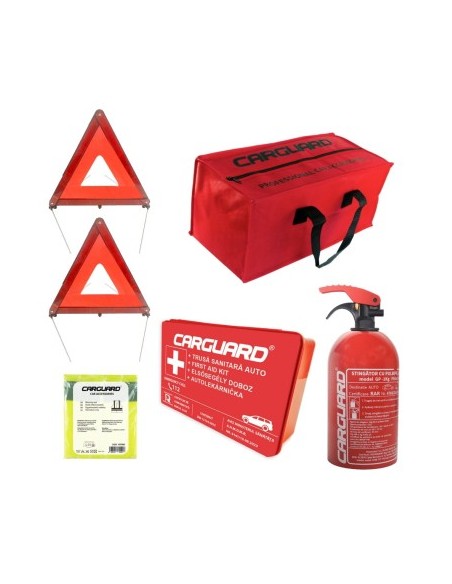 Complete Set Medical Kit, Fire Extinguisher, Vest, 2pcs Reflective Triangles, 5-year validity, Carguard
