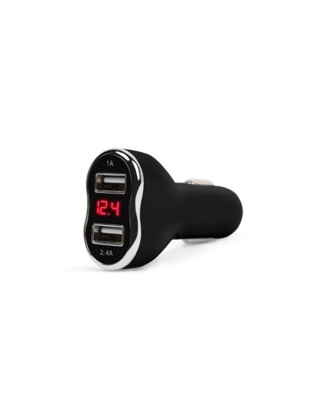 Car cigarette lighter charging adapter 2 x USB, with voltmeter and ammeter Black