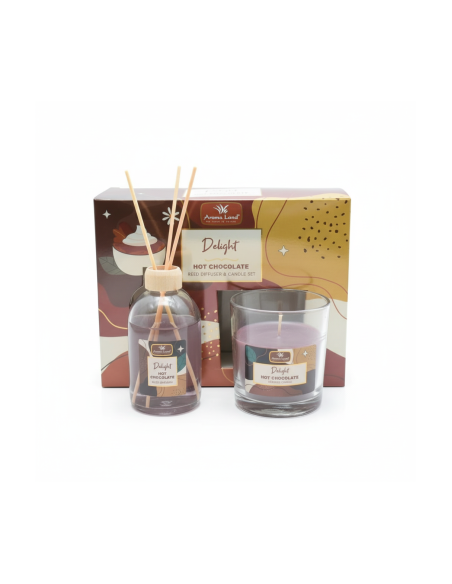 Szoba Illatosító Készlet és Aroma Land Gyertya, Forró Csokoládé