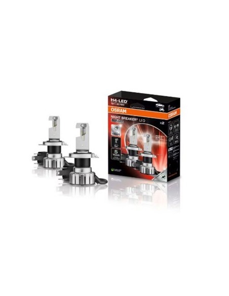 Set of 2 Osram Smart LED H4 Bulbs, +330%, 23/27W, 12V, Rar Approval