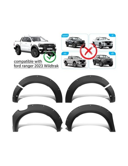 Overfender mudguards dedicated to Ford Ranger T9 WildTrak Double Cab 4 doors 2022-2024 version with parking sensors