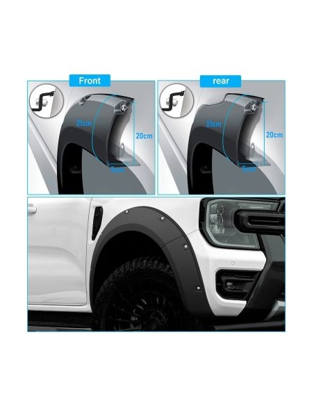 Overfender mudguards dedicated to Ford Ranger T9 WildTrak Double Cab 4 doors 2022-2024 version with parking sensors