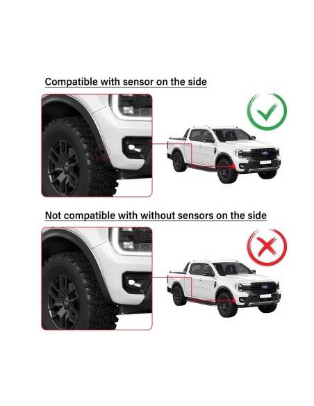 Overfender mudguards dedicated to Ford Ranger T9 WildTrak Double Cab 4 doors 2022-2024 version with parking sensors